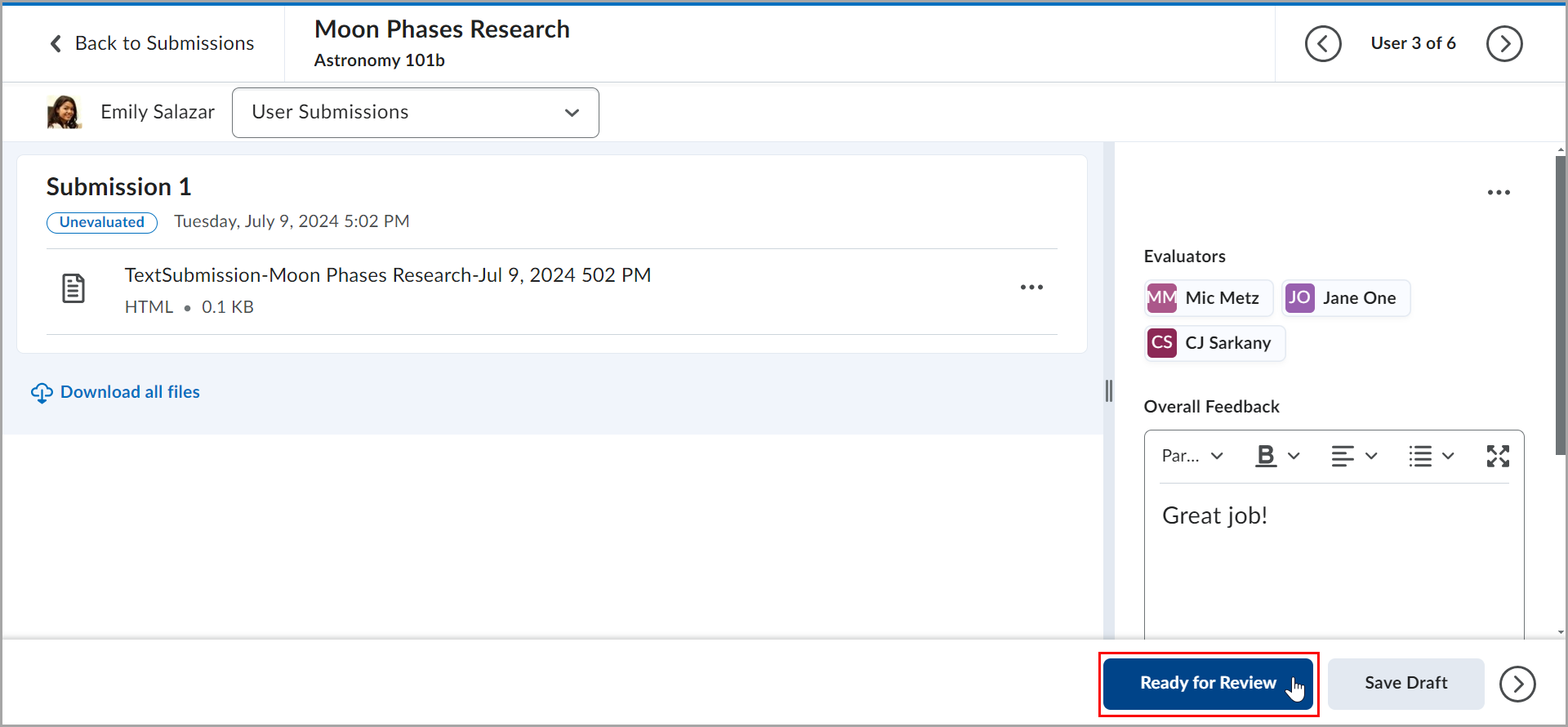 D2L Brightspace assignment evaluation